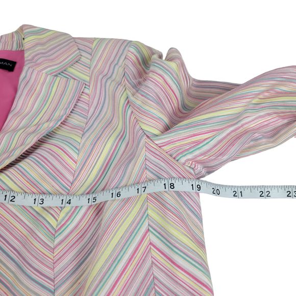 Dana Buchman Blazer Size 10-12 Pink & Multi Color Stripe Jacket Ribbon Cuffs - Picture 11 of 12